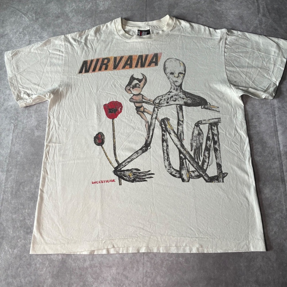 Modern Reprint Nirvana Incesticide Graphic T-Shirt Mens XL Cream Giant Tag Grail